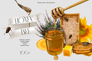 Honey Bee - Watercolor Breakfast, an Illustration by NNclipart (Thumbnail 1 of 8)