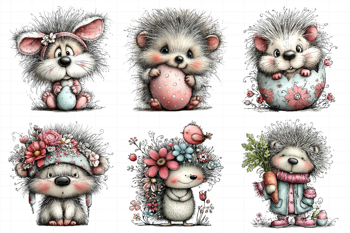 Whimsical Easter Hedgehog Clipart, an Illustration by Daily.Designs (Photo 3 of 8)