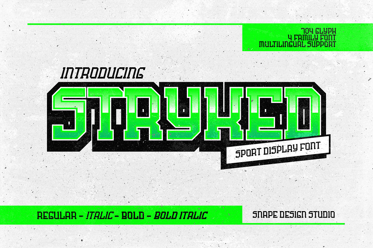 Stryked - Sport Font, a Sans Serif Font by Snape Design Studio (Photo 1 of 5)