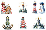 Christmas Lighthouse Clipart, an Illustration by DreamArtGraphic (Thumbnail 5 of 6)