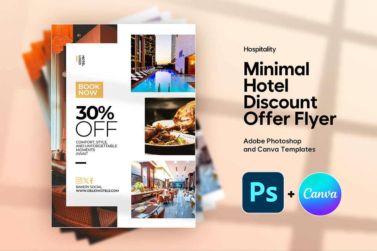 Hotel Discount A4 Flyer Canva & PSD, a Flyer Template by Vintage Impressions (Photo 1 of 6)