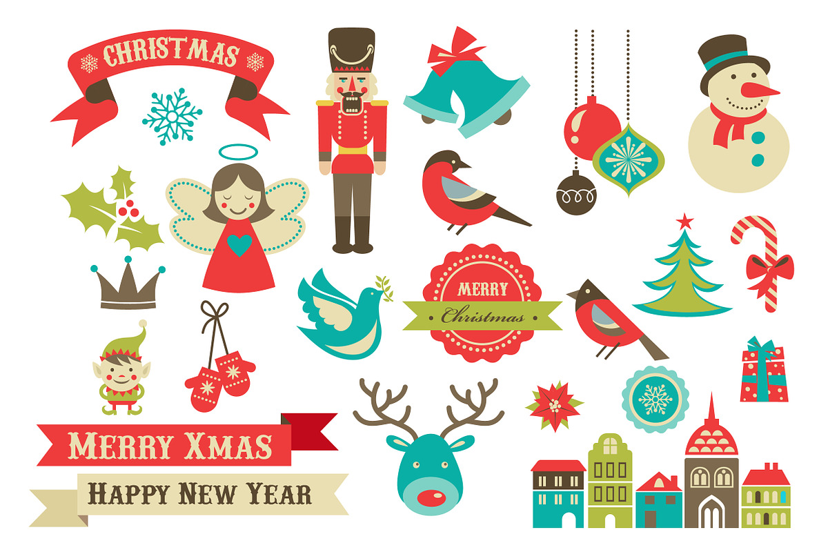 Retro Christmas icons set, a Decorative Illustration by Marish (Photo 2 of 3)
