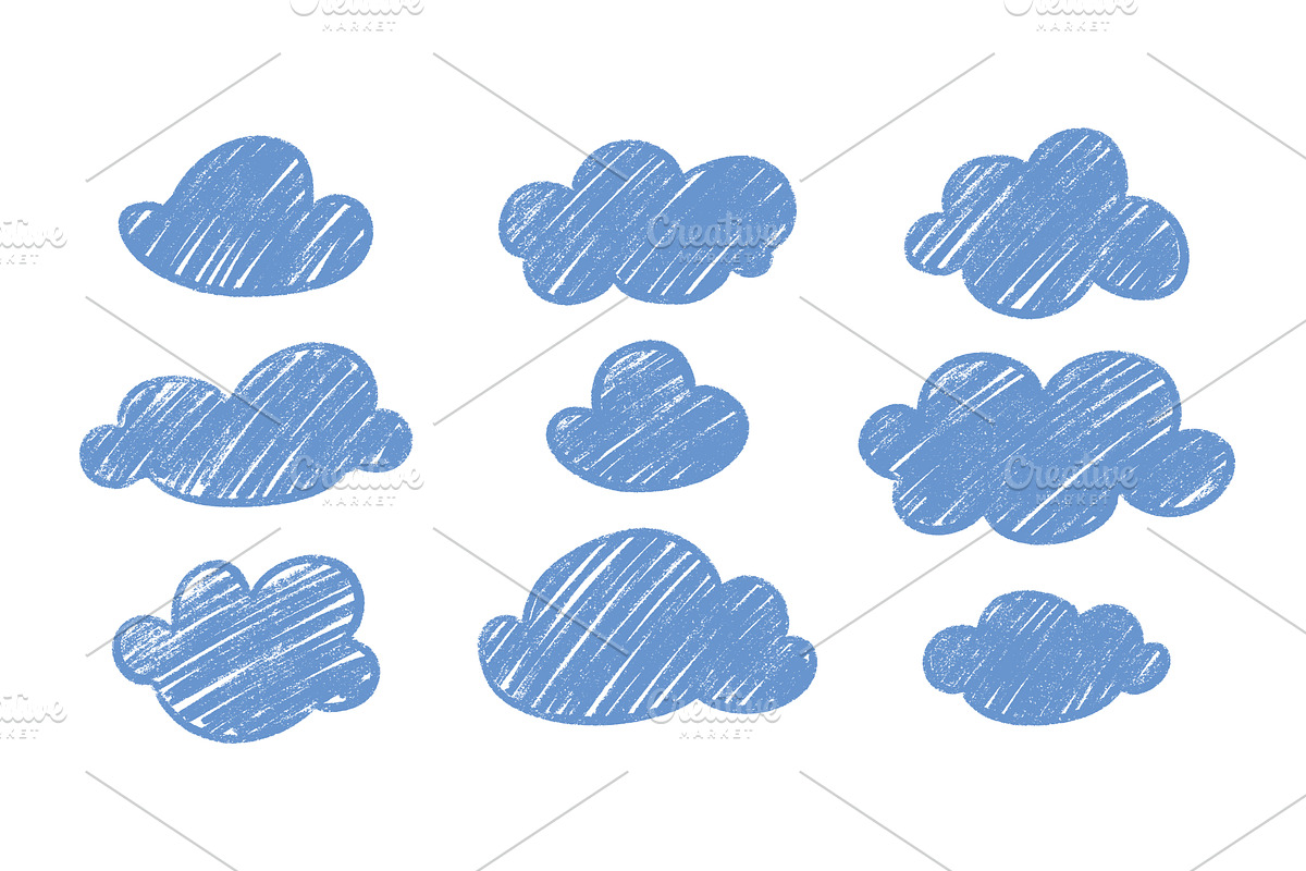 Chalk crayon cloud kid sketch, an Object Illustration by YuliiaOsadcha