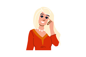 Smiling blond woman touching face, an Object Illustration by pikepicture