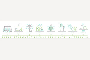 Renewable energy types. Outline icon, a Technology Illustration by Anna's Shop
