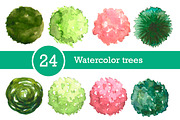 Watercolor trees set, top view, an Illustration by Lina_Lisichka (Thumbnail 1 of 3)