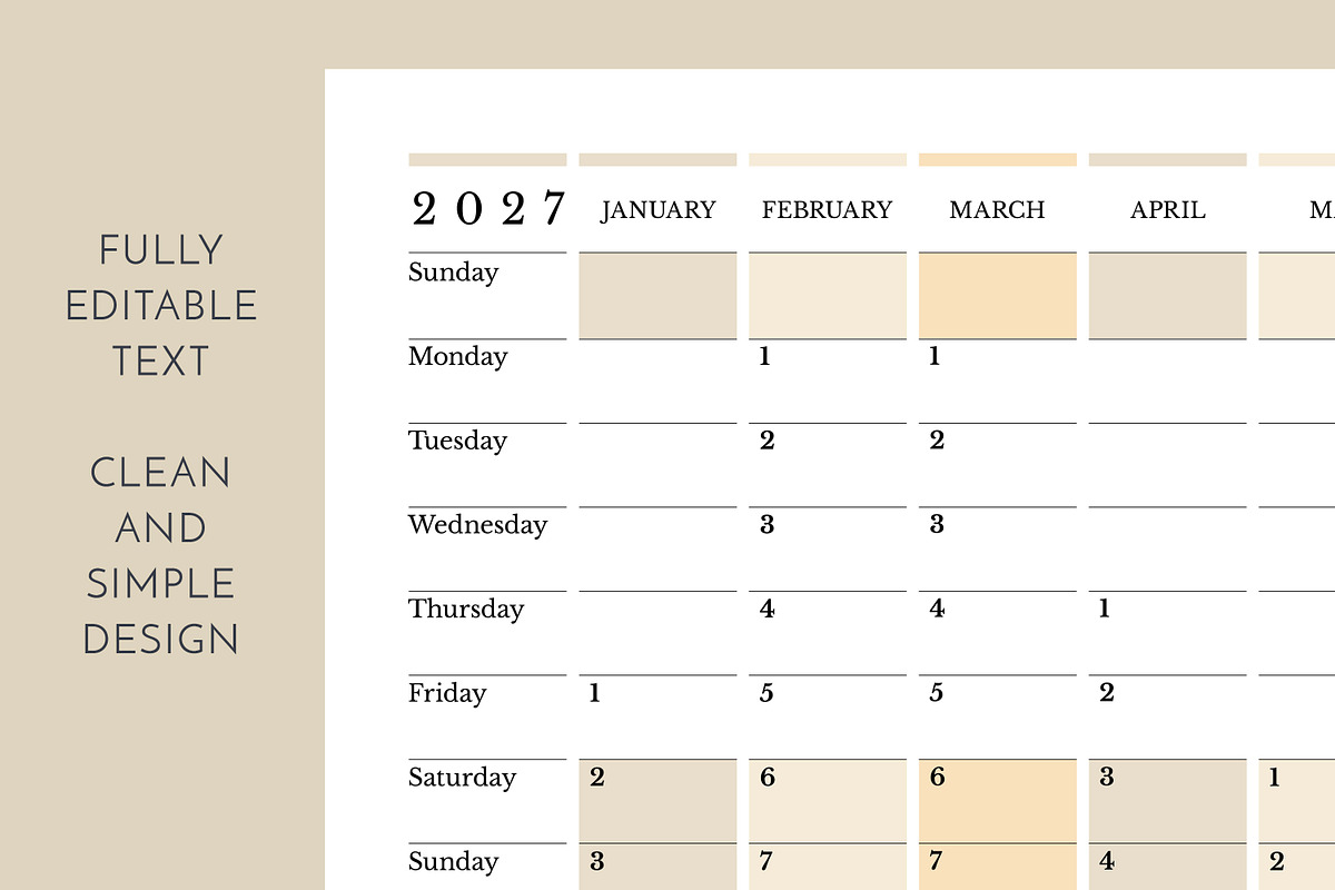 2027 Wall Planner Sunday Start P, a Stationery Template by Olga Begak Art & Design (Photo 4 of 4)