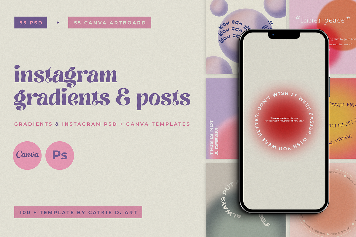 Instagram Gradient Quotes PS + Canva, a Social Media Template by Catkie ...