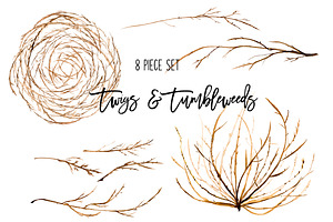 Natural Twigs & Tumbleweed Clip Art