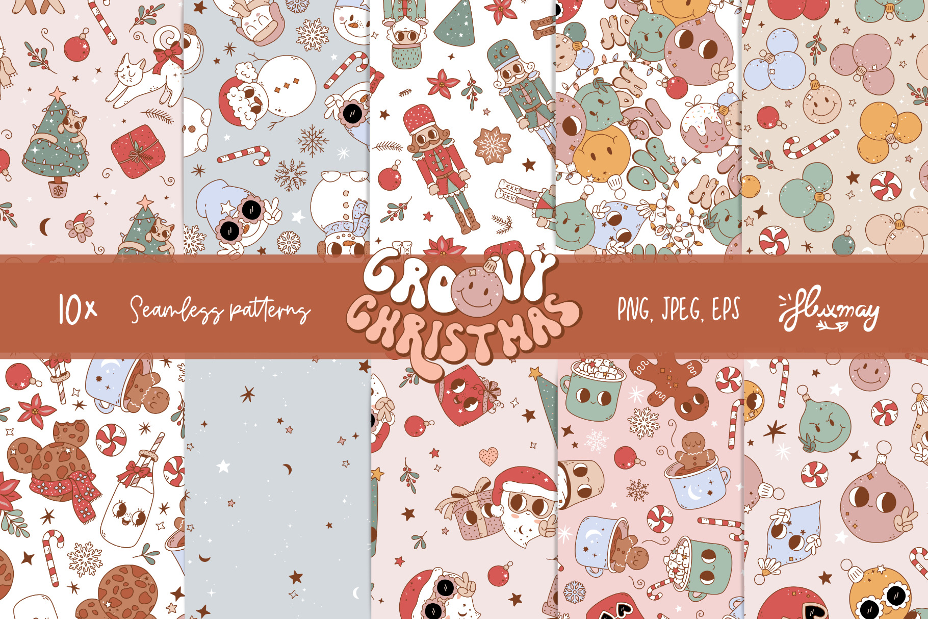 Groovy Retro Christmas Patterns II., a Pattern Graphic by Huxmay
