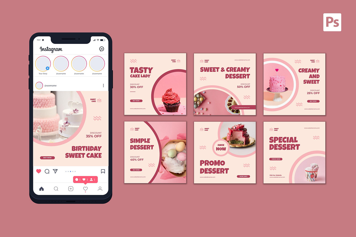 Sweet Cake Instagram Post, a Social Media Template by CavenArt (Photo 3 of 5)