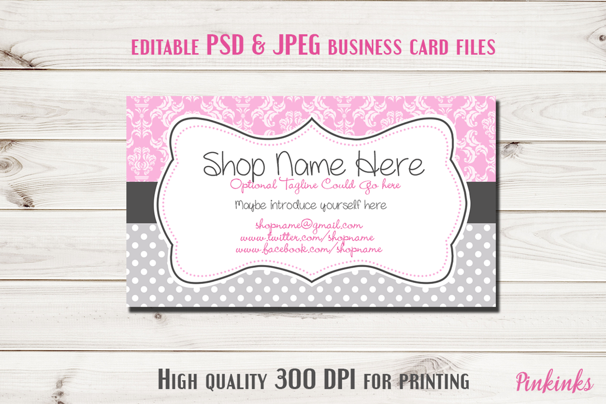 Pink Damask Business Card Template, a Business Card Template by Pinkinks (Photo 1 of 2)