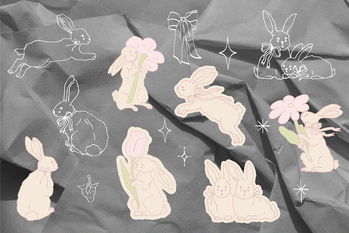 SWEET BUNNY hand drawn vector pack, an Animal Illustration by yabluko_draws (Photo 5 of 7)