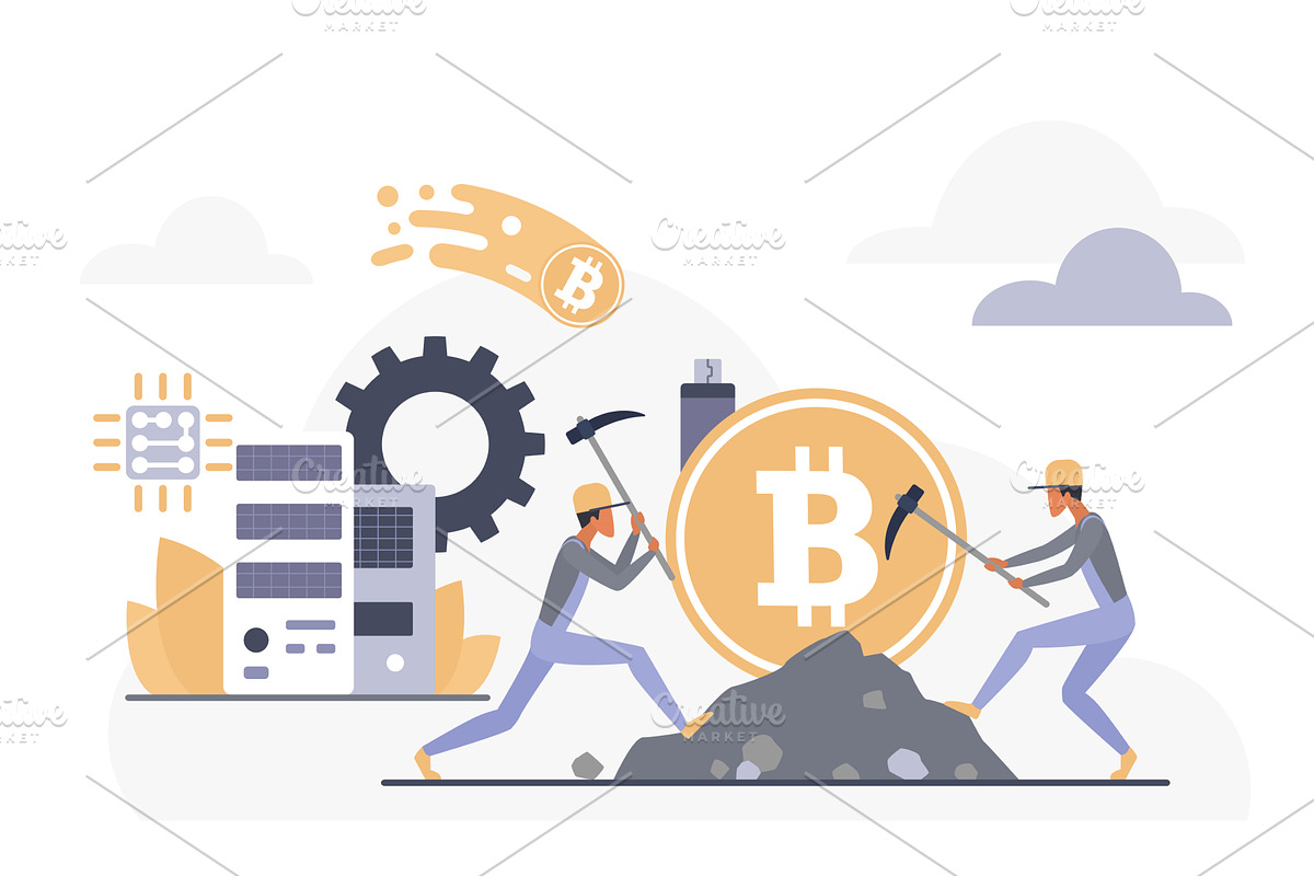 Cloud cryptocurrency mining concept, a Technology Illustration by Lemberg Vector