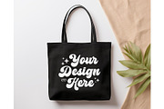 Black Tote Bag Mockup, Flat Lay Mock, a Merchandise Mockup by OniriqveDesigns (Thumbnail 1 of 3)