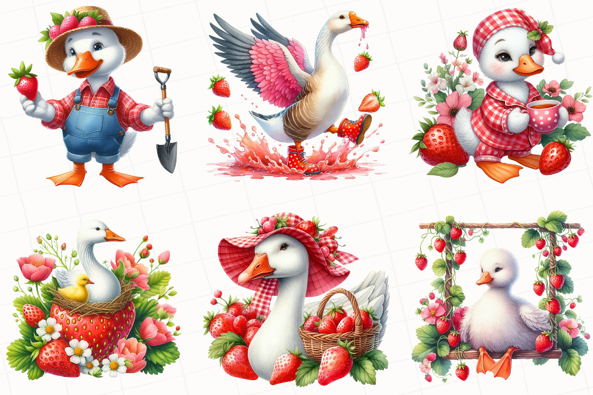 Strawberry Goose Clipart, an Illustration by OK Design (Photo 3 of 5)