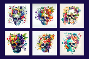 Watercolor Floral Skulls Pack