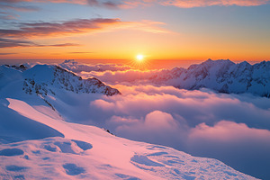 Winter sunset over snow covered, a Nature Photo by MistyDay