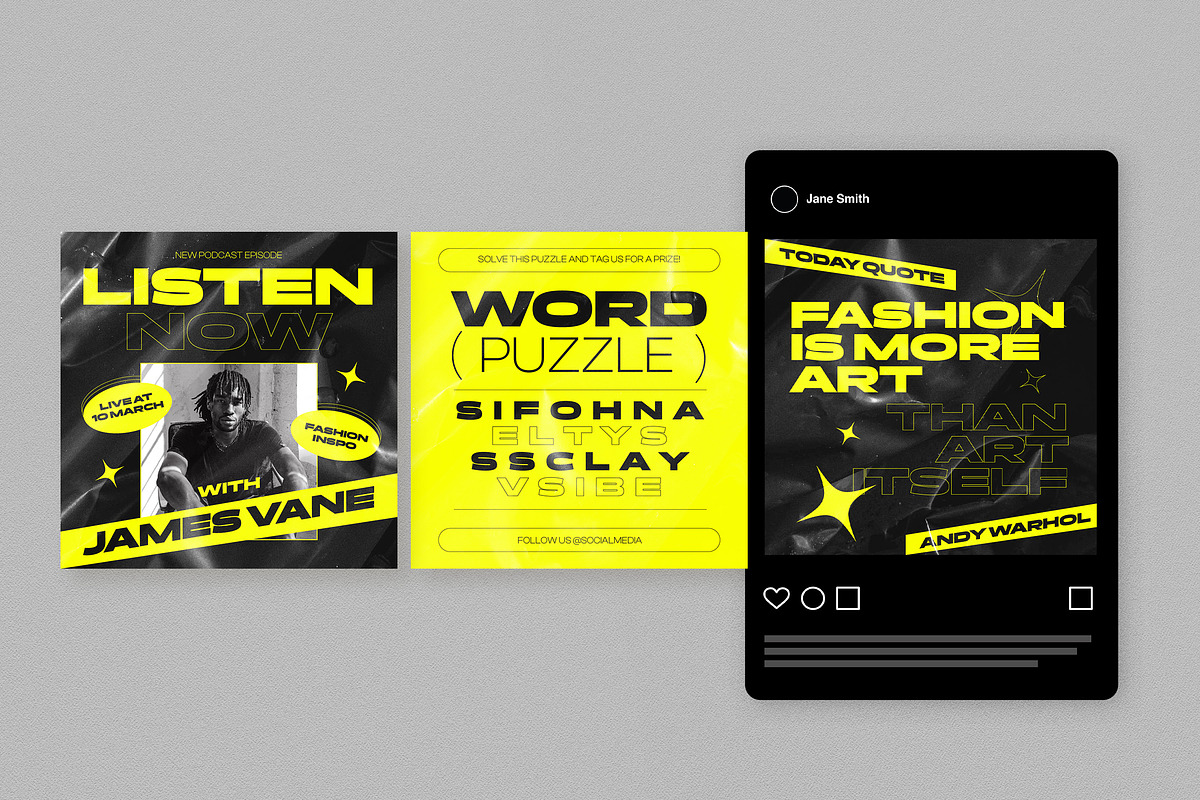 Yellow Modern Instagram Pack, a Social Media Template by graphicook (Photo 3 of 6)