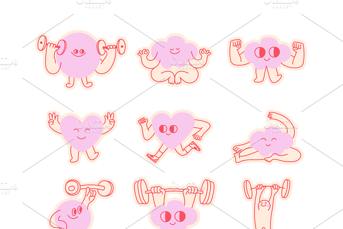 Fit girl era. Vector fitness doodles, an Object Graphic by venimo (Photo 11 of 13)