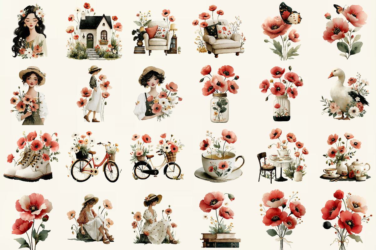 Poppy Flower Cottagecore Art, an Illustration by DreamCafeArt (Photo 2 of 6)