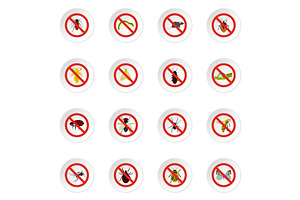 No Insect Sign Icons Set, Flat Style