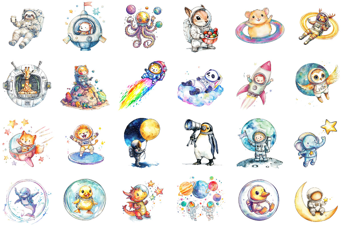 Watercolor Cute Astronaut Clipart, an Illustration by Sublimation Artist (Photo 2 of 6)