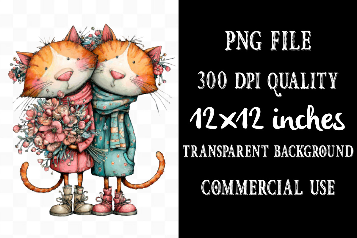 Whimsical Valentine Cat Couple, an Illustration by Designking (Photo 4 of 5)