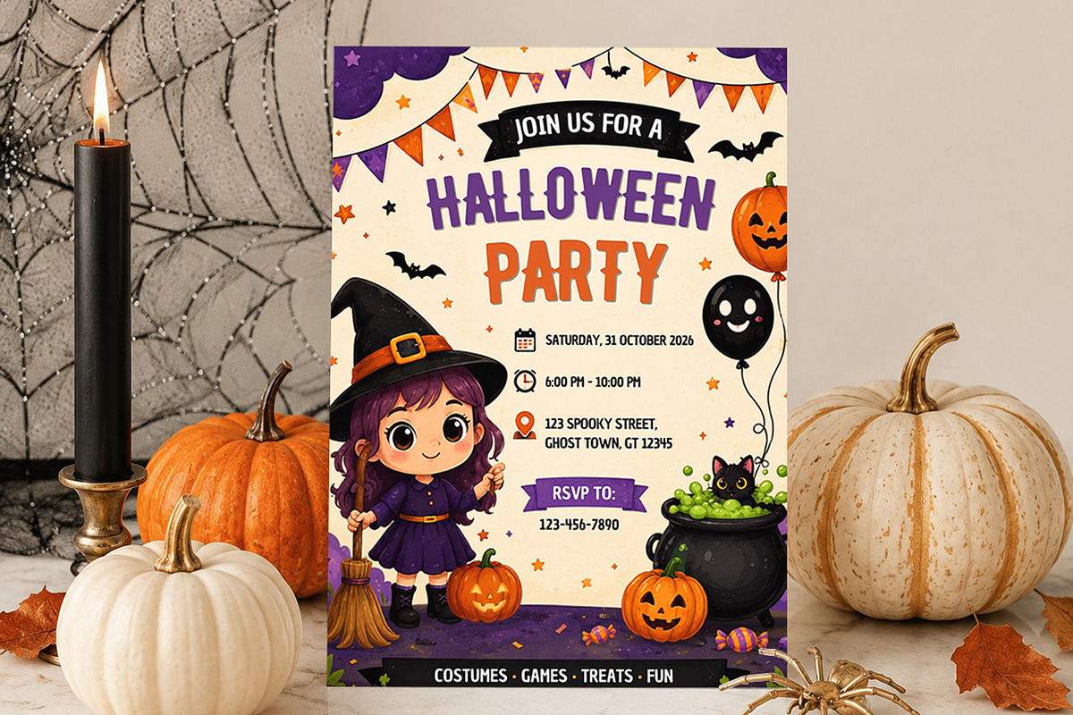 Kids Halloween Party Invitation, an Invitation Template by Arslan (Photo 1 of 5)