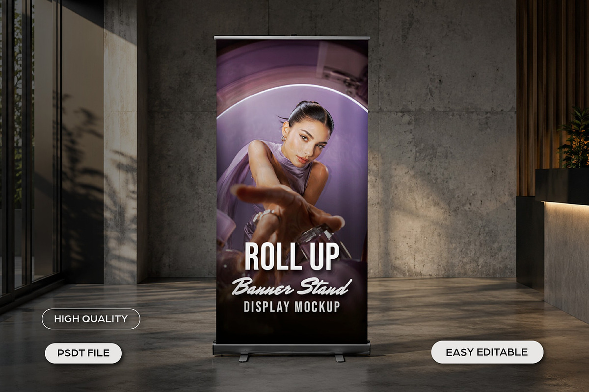 Roll Up Banner Stand Display Mockup, an Advertising Mockup by studiogstock (Photo 1 of 2)