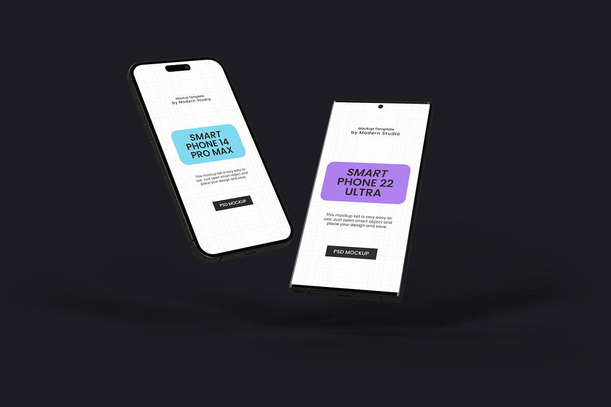 iPhone 14 Pro Max & S22 Ultra Mockup, an iPhone Mockup by Modern Studio (Photo 7 of 20)