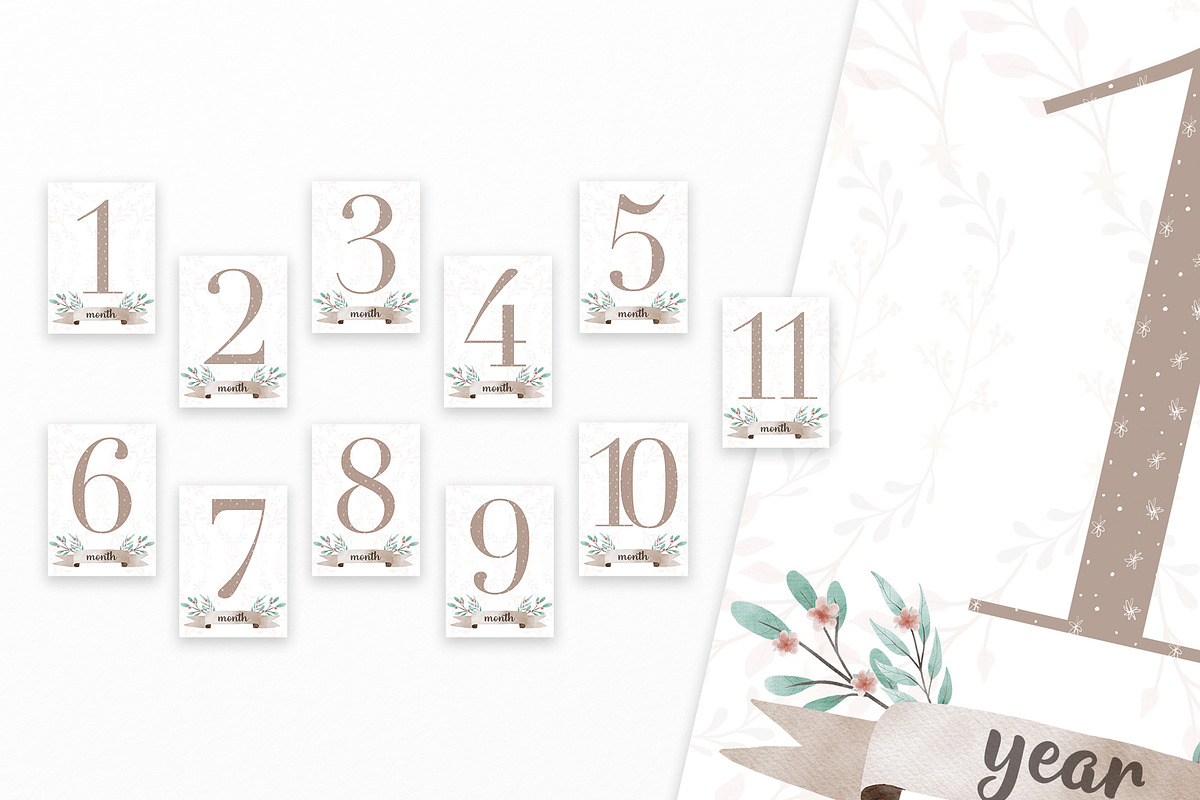 Watercolor baby milestone card print, an Illustration by SleptArt (Photo 3 of 6)
