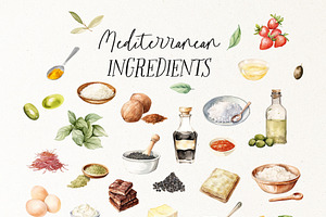 Mediterranean Cuisine Watercolor Set