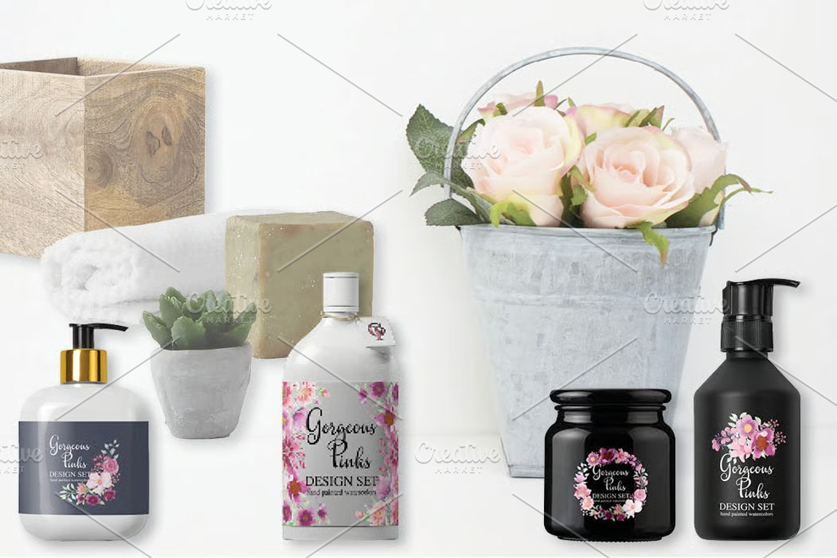 Gorgeous pinks watercolor design set, a Work Illustration by fashionaddict (Photo 2 of 11)