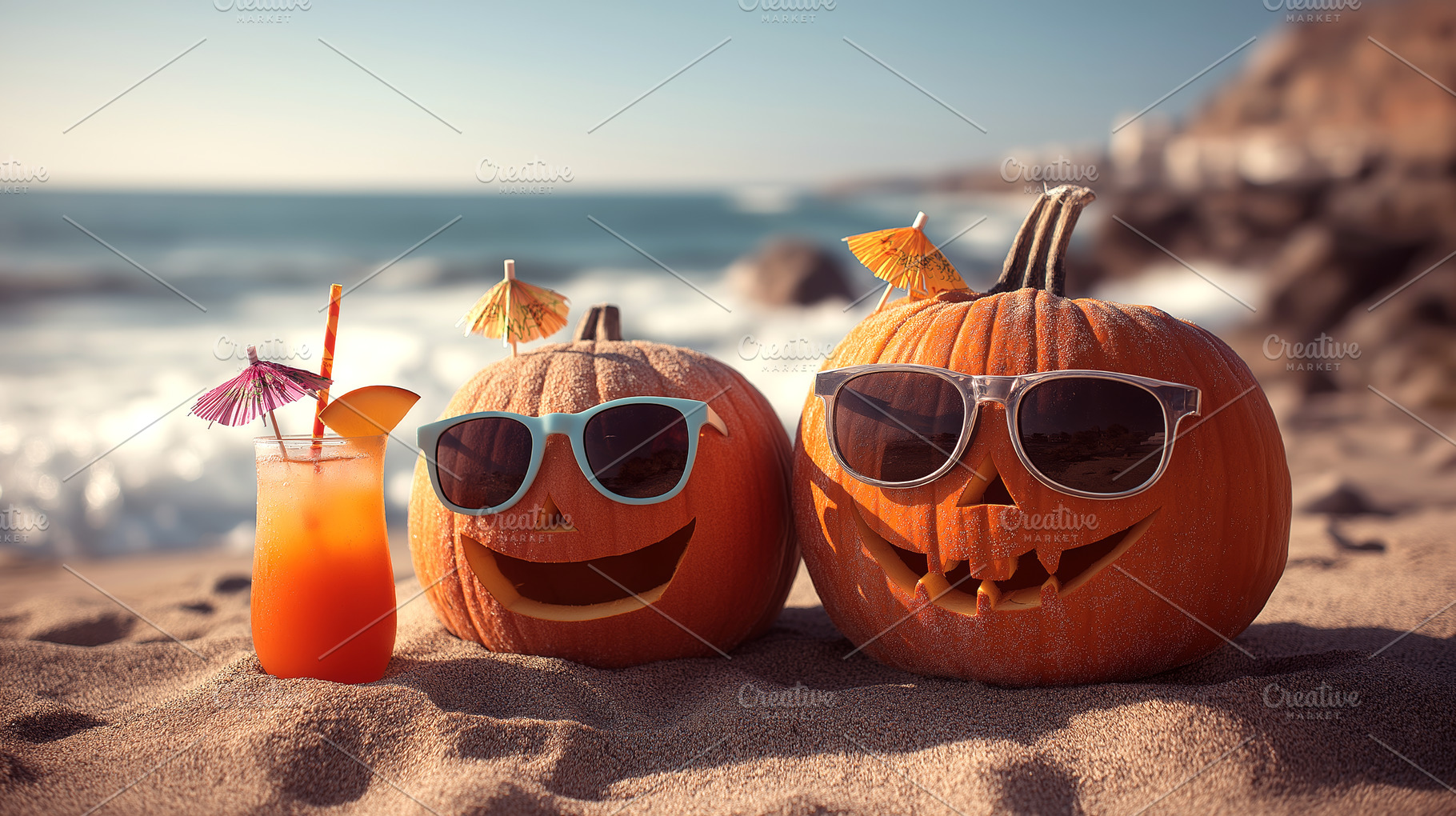 Pumpkins in Sunglasses: summerween, a Holiday Photo by Ocean Digital Art