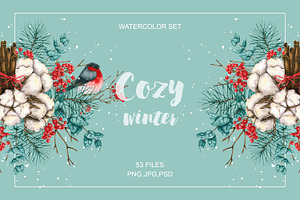 Cozy winter. Watercolor set