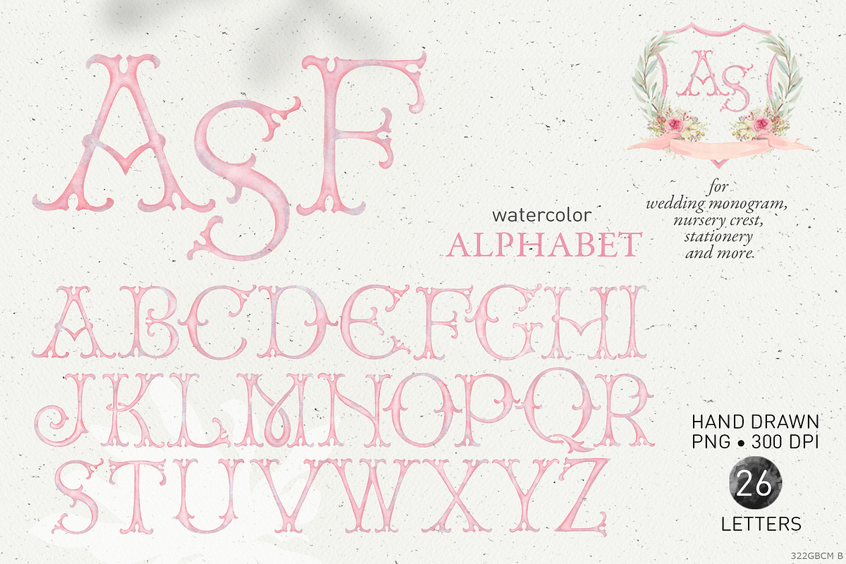 Pink monogram watercolour letters, a Decorative Illustration by GrafikBoutique (Photo 1 of 3)