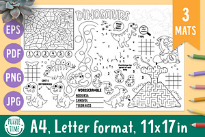 Dinosaur coloring activity play mats, an Education Illustration by Lexi Claus
