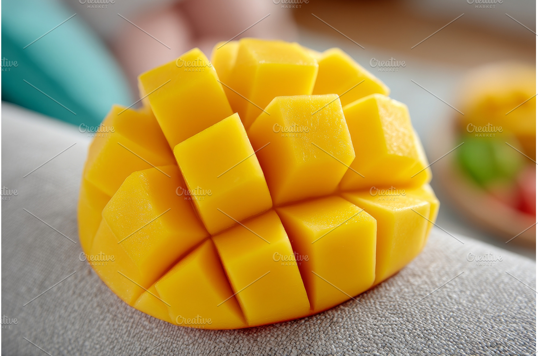 A toddler infant is being fed mango, a Person Photo by ZinetroN