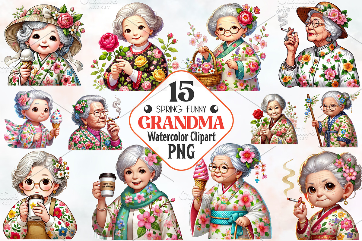 Spring Funny Grandma Clipart, an Illustration by RobertsArt (Photo 1 of 7)