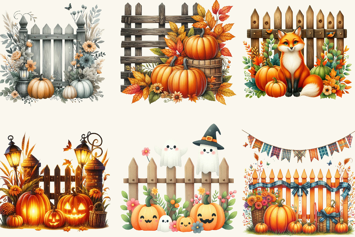 Fall Pumpkin Fence Clipart, a Work Illustration by cherrydesign (Photo 3 of 3)