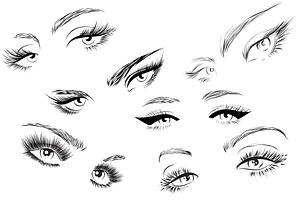 Woman Eyes And Lashes Set 20 Vectors