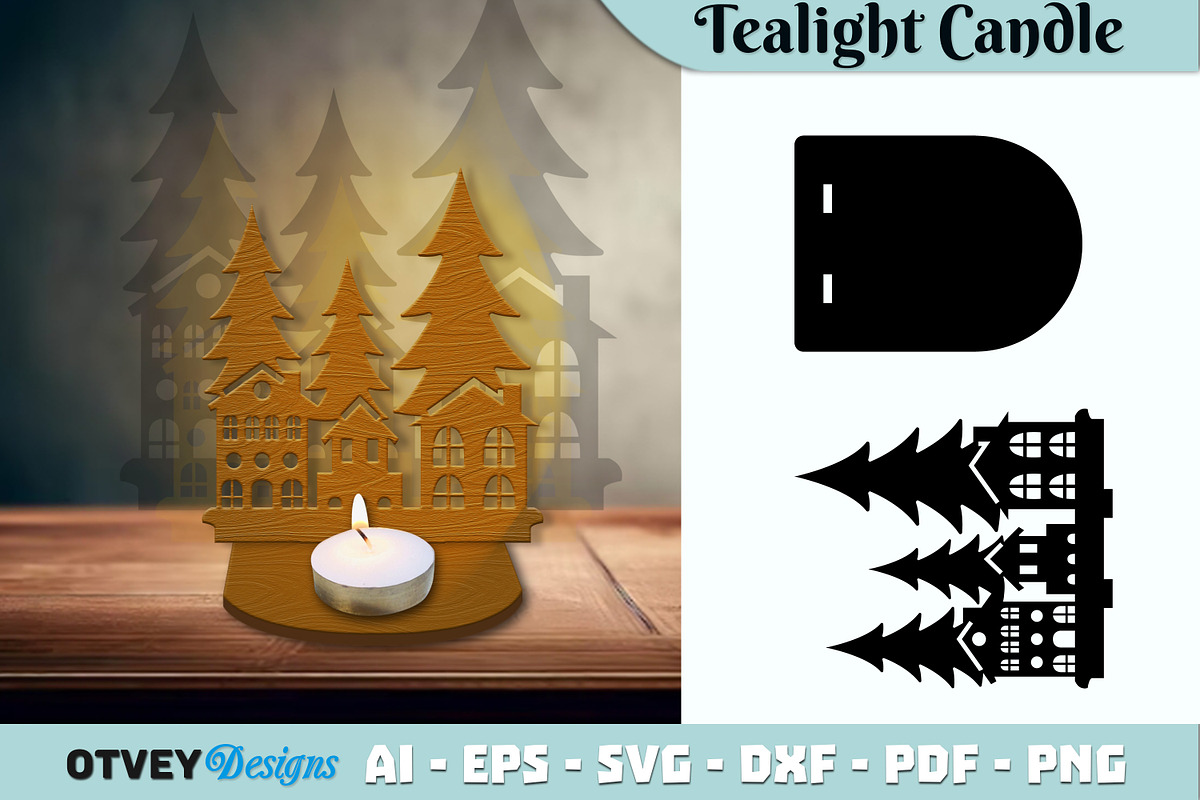 Christmas Scene Tealight Candle, a Decorative Illustration by OTVEY DESIGN (Photo 2 of 13)