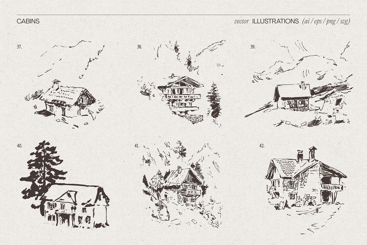 Huge Collection of Cabin Sketches, an Empty State Illustration by TheMountBirdStudio (Photo 10 of 15)