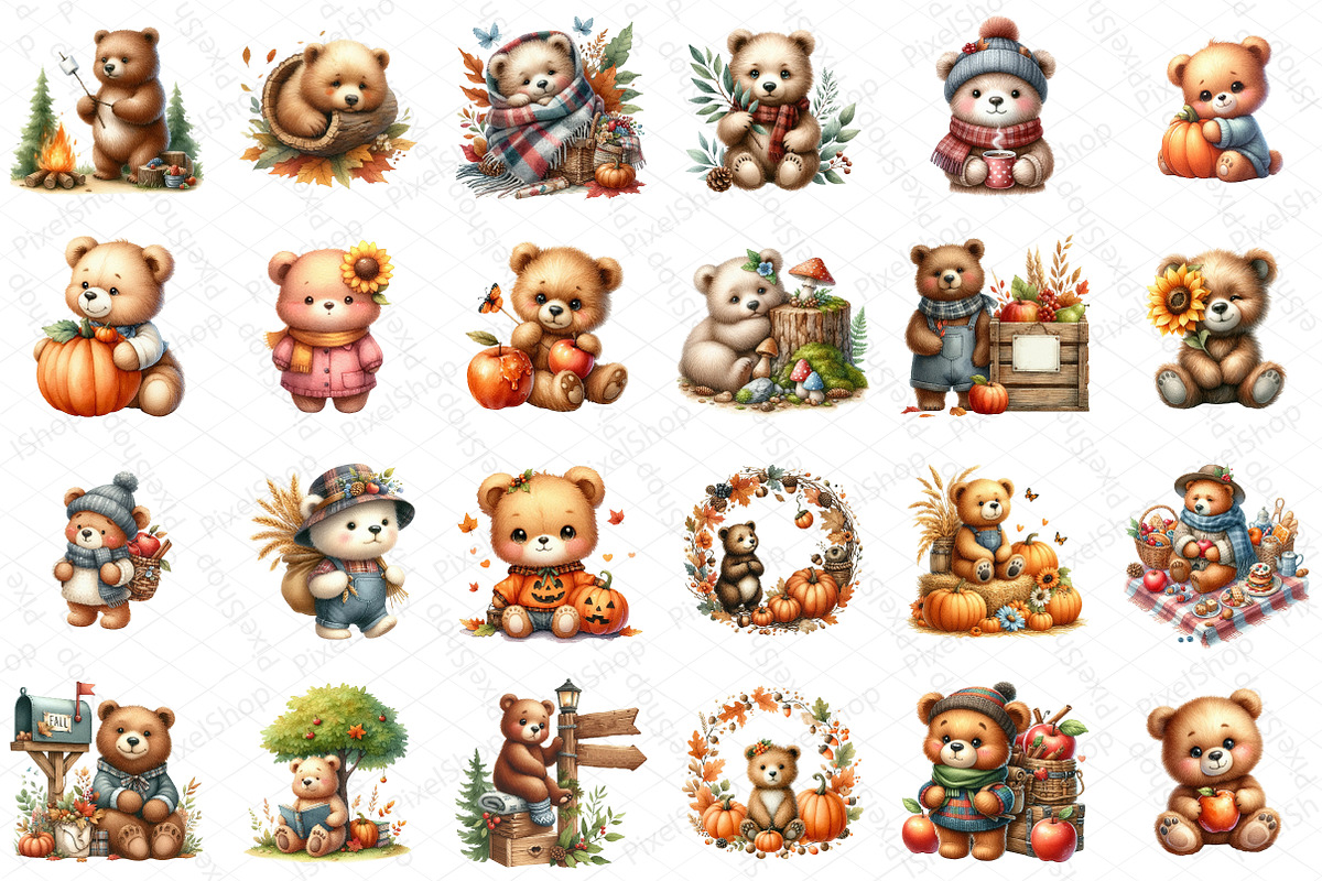Watercolor Autumn Bear Clipart, an Illustration by DreamPrint404 (Photo 4 of 6)