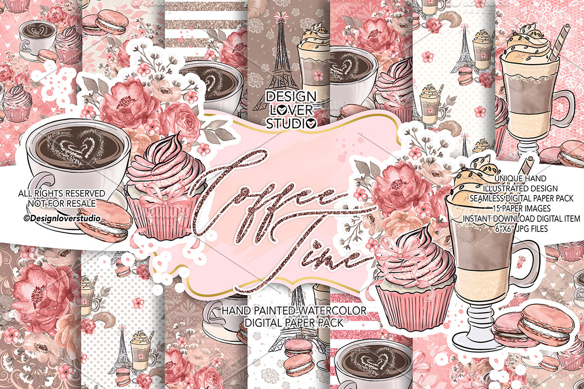 Coffee time digital paper pack, a Pattern Graphic by designloverstudio