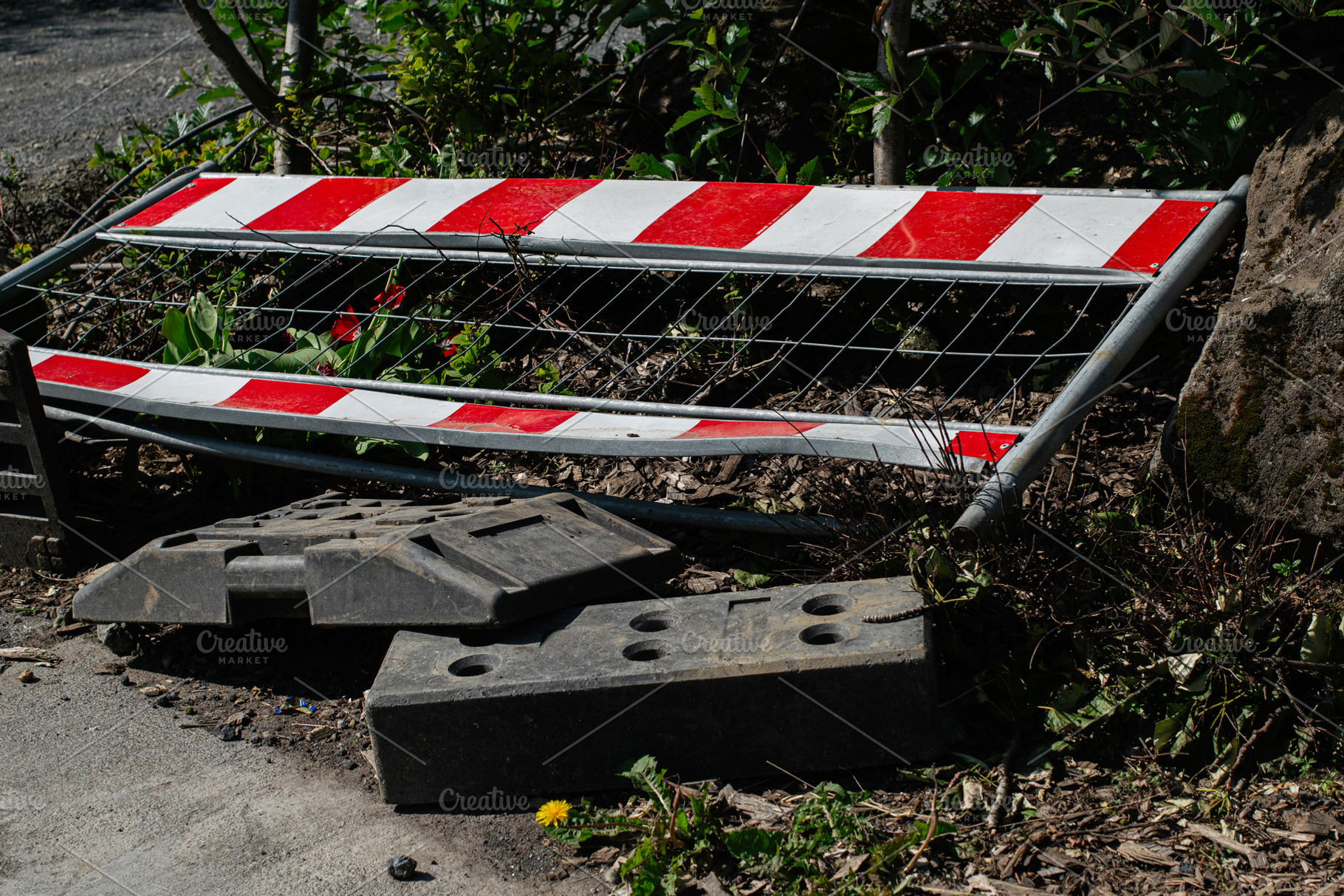 Fallen metal barrier surrounded by foliage in Mosfellsbær Iceland's natural se, a Photo by AS photostudio