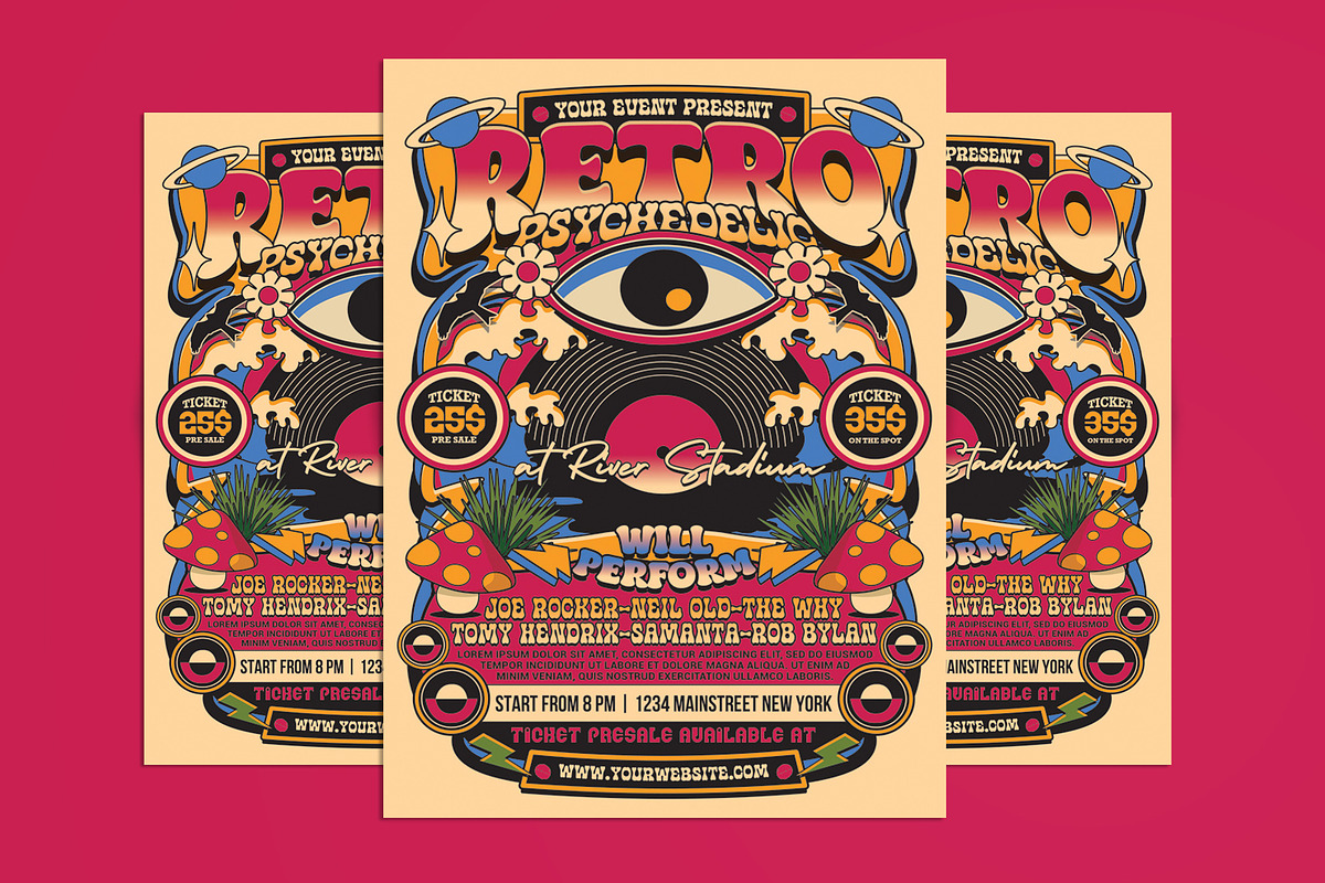 Retro Psychedelic Music Flyer, a Flyer Template by Muhamad Iqbal hidayat (Photo 1 of 4)