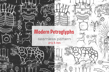 Modern Petroglyphs seamless patterns