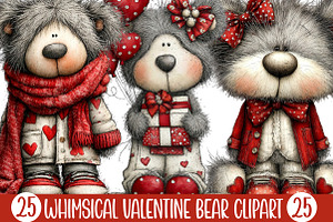 Whimsical Valentine Bear Clipart, an Illustration by Designking